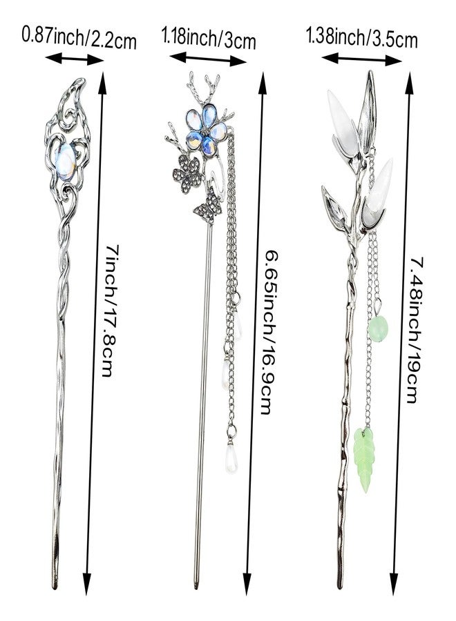 Arvintas 6PCS Star Moon Hair Sticks for Buns Long Hair Chinese Hanfu Asian Vintage Hair Chopsticks Metal Silver Hair Bun Updo Holders Long Hairpins for Women Girls - Image 2